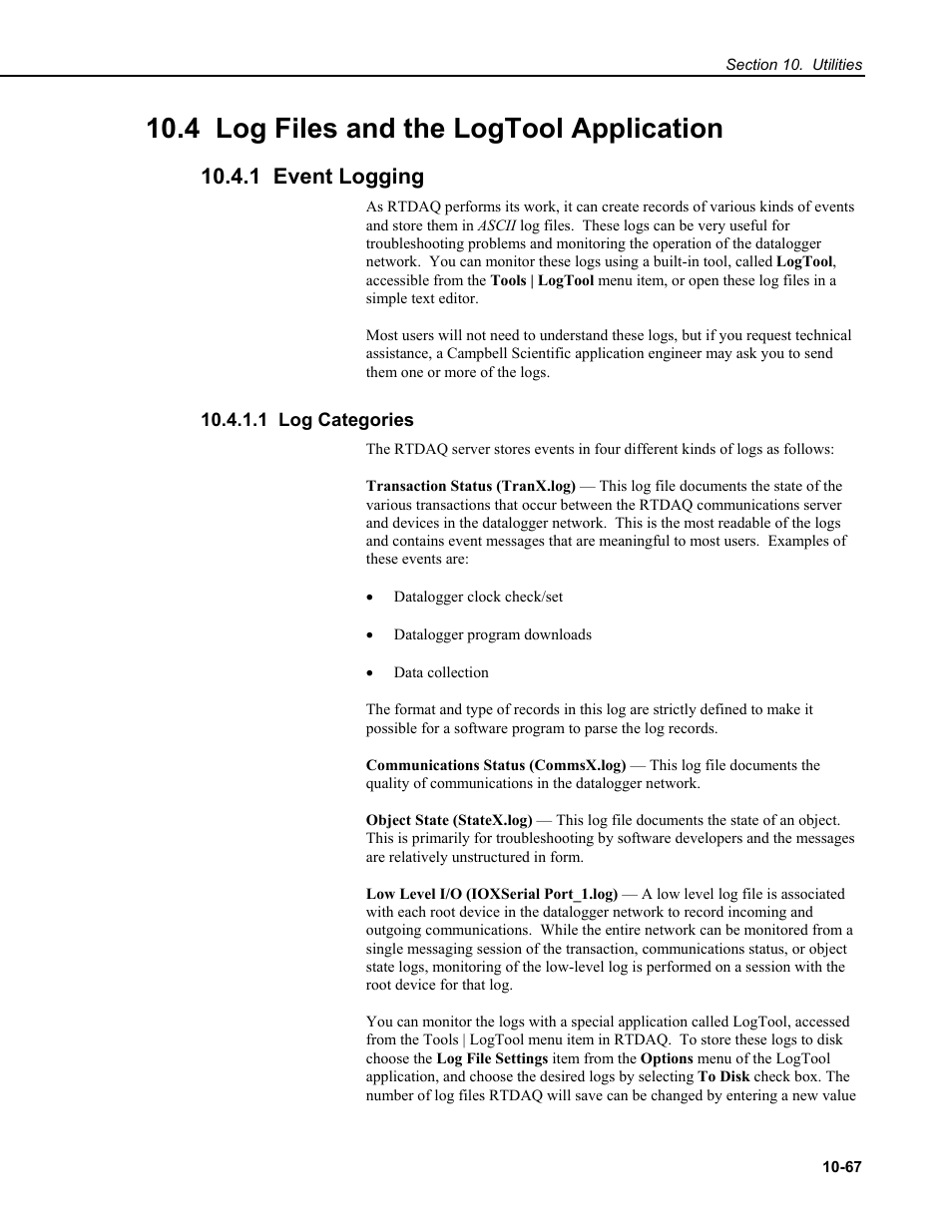 4 log files and the logtool application, 1 event logging, 1 log categories | Campbell Scientific RTDAQ Software User Manual | Page 337 / 368