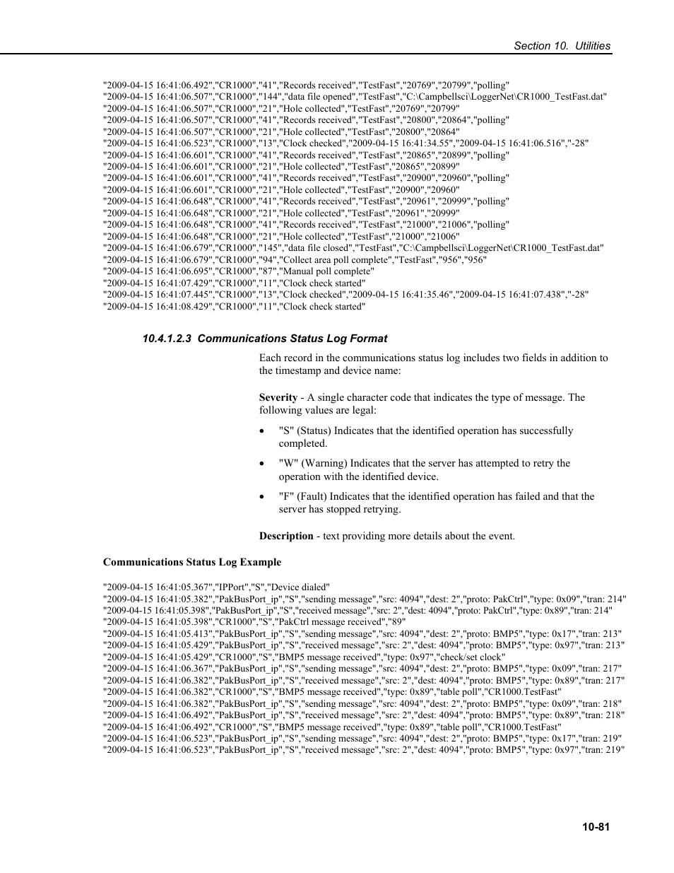 3 communications status log format | Campbell Scientific RTDAQ Software User Manual | Page 351 / 368