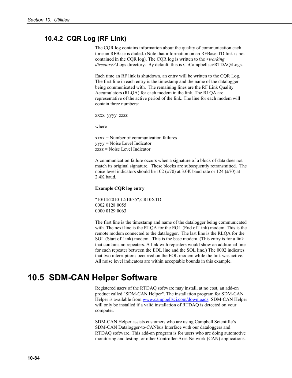 2 cqr log (rf link), 5 sdm-can helper software | Campbell Scientific RTDAQ Software User Manual | Page 354 / 368