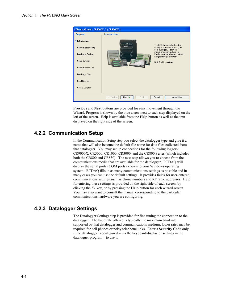 2 communication setup, 3 datalogger settings | Campbell Scientific RTDAQ Software User Manual | Page 40 / 368