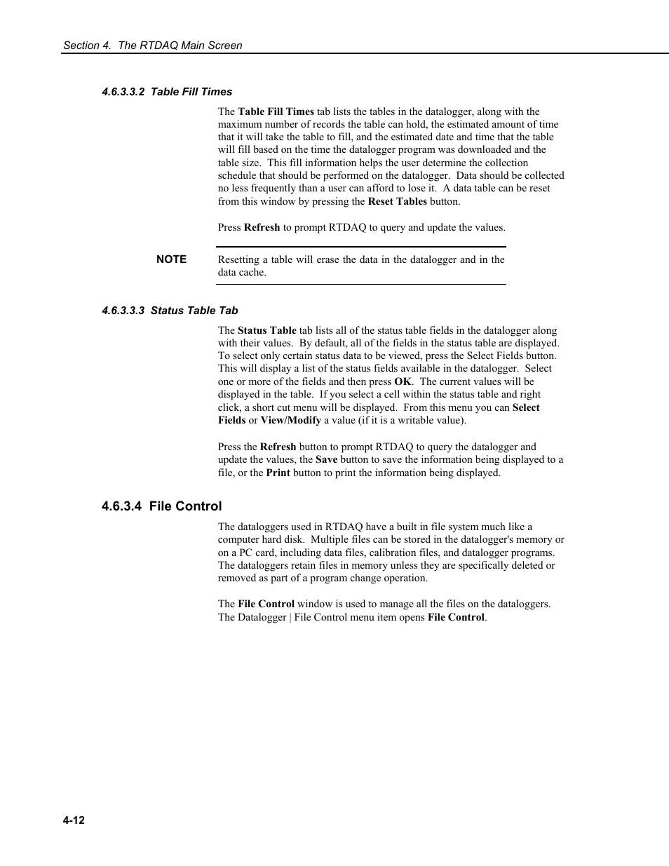 2 table fill times, 3 status table tab, 4 file control | Campbell Scientific RTDAQ Software User Manual | Page 48 / 368
