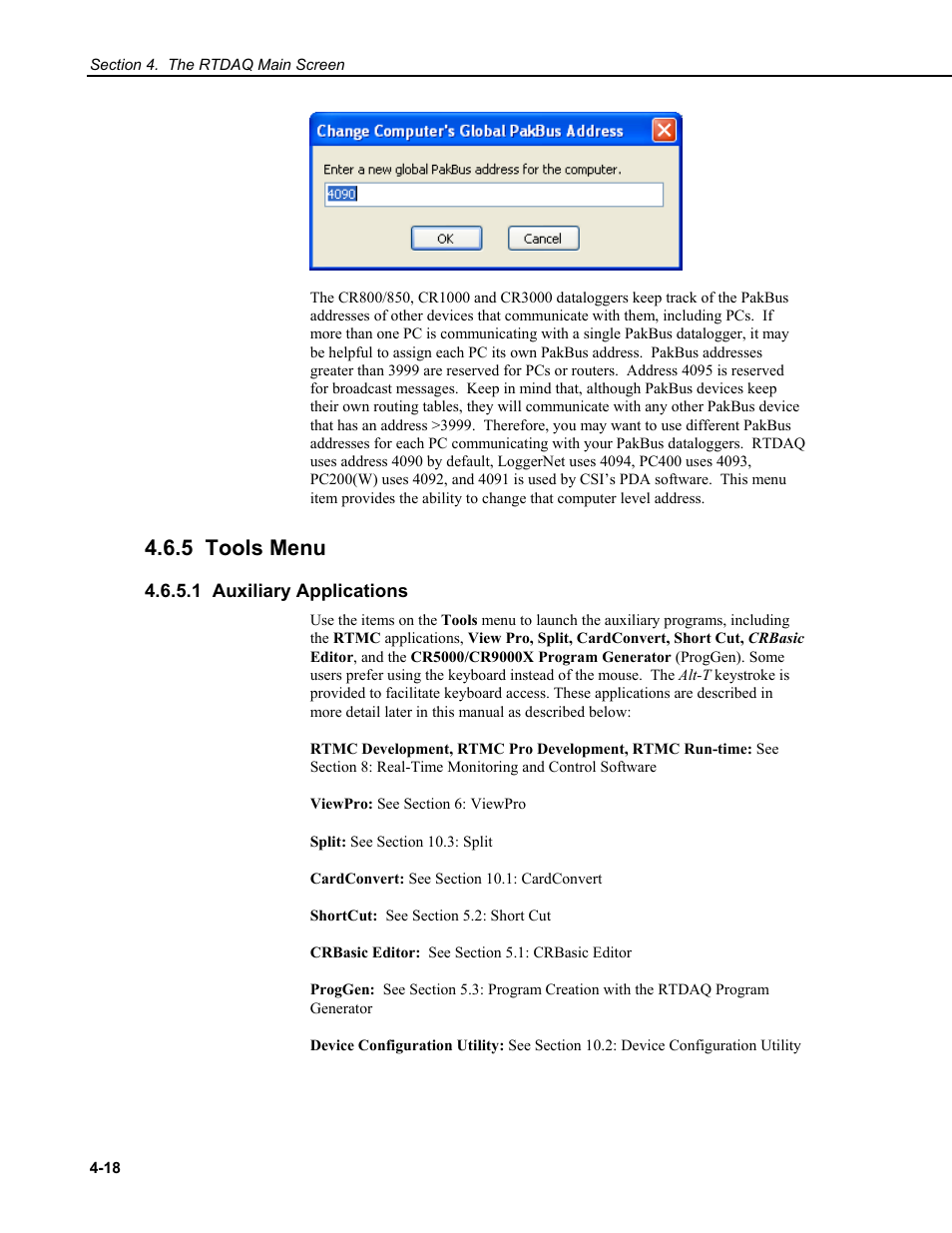 5 tools menu, 1 auxiliary applications | Campbell Scientific RTDAQ Software User Manual | Page 54 / 368
