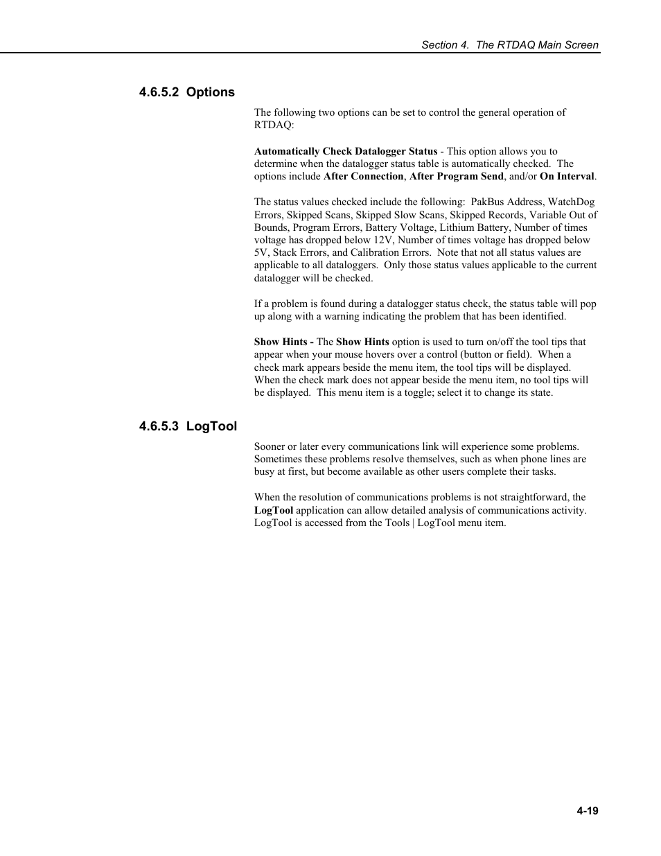 2 options, 3 logtool | Campbell Scientific RTDAQ Software User Manual | Page 55 / 368