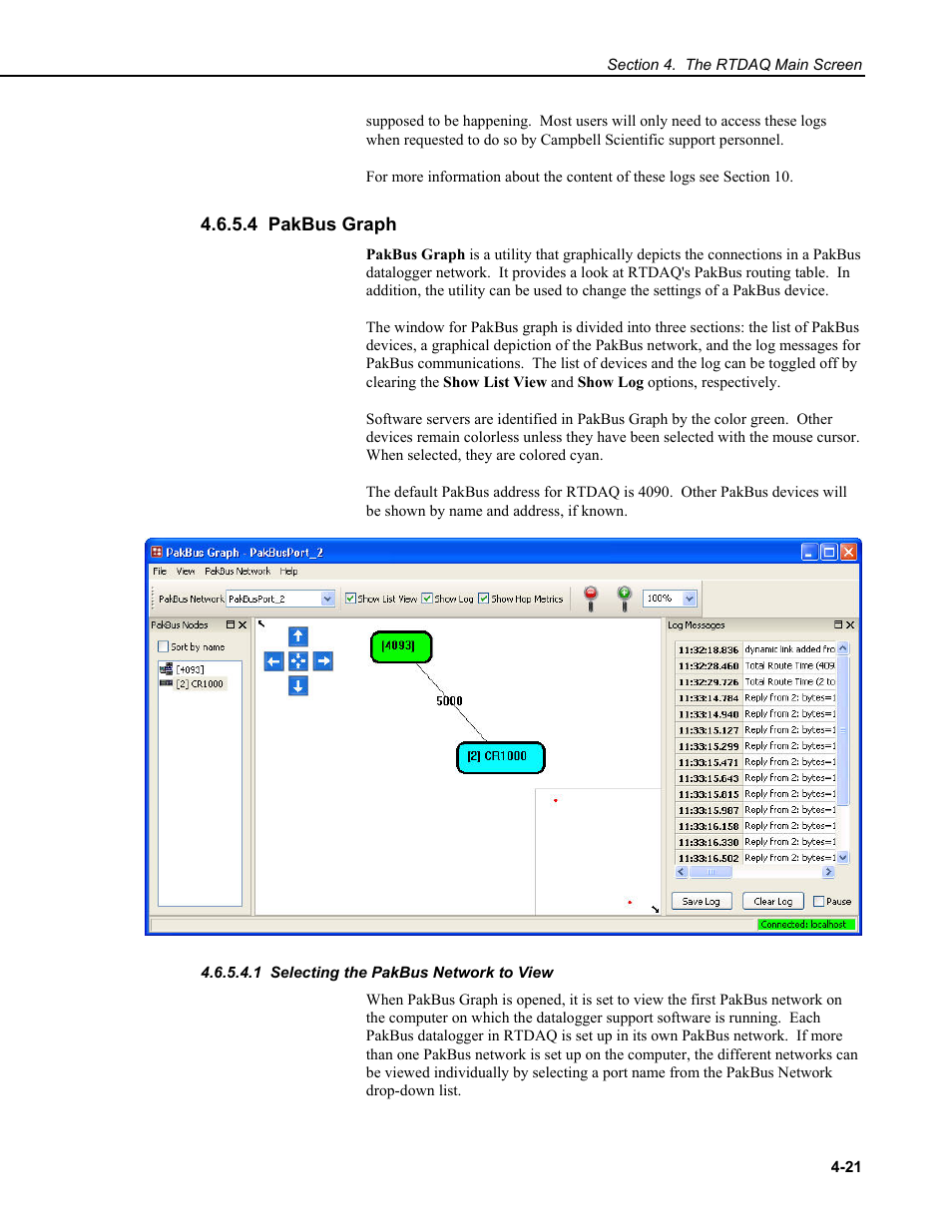4 pakbus graph, 1 selecting the pakbus network to view | Campbell Scientific RTDAQ Software User Manual | Page 57 / 368