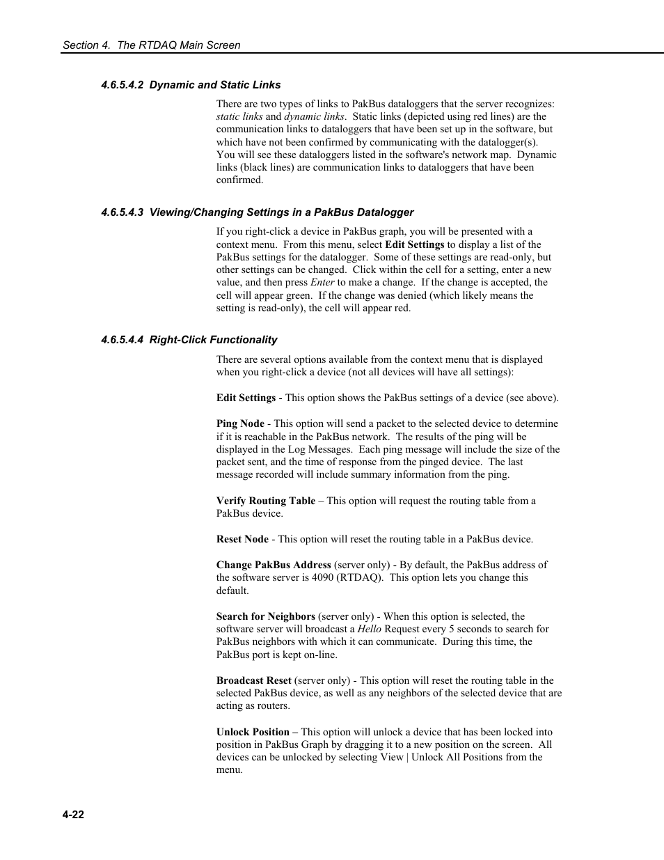 2 dynamic and static links, 3 viewing/changing settings in a pakbus datalogger, 4 right-click functionality | Campbell Scientific RTDAQ Software User Manual | Page 58 / 368