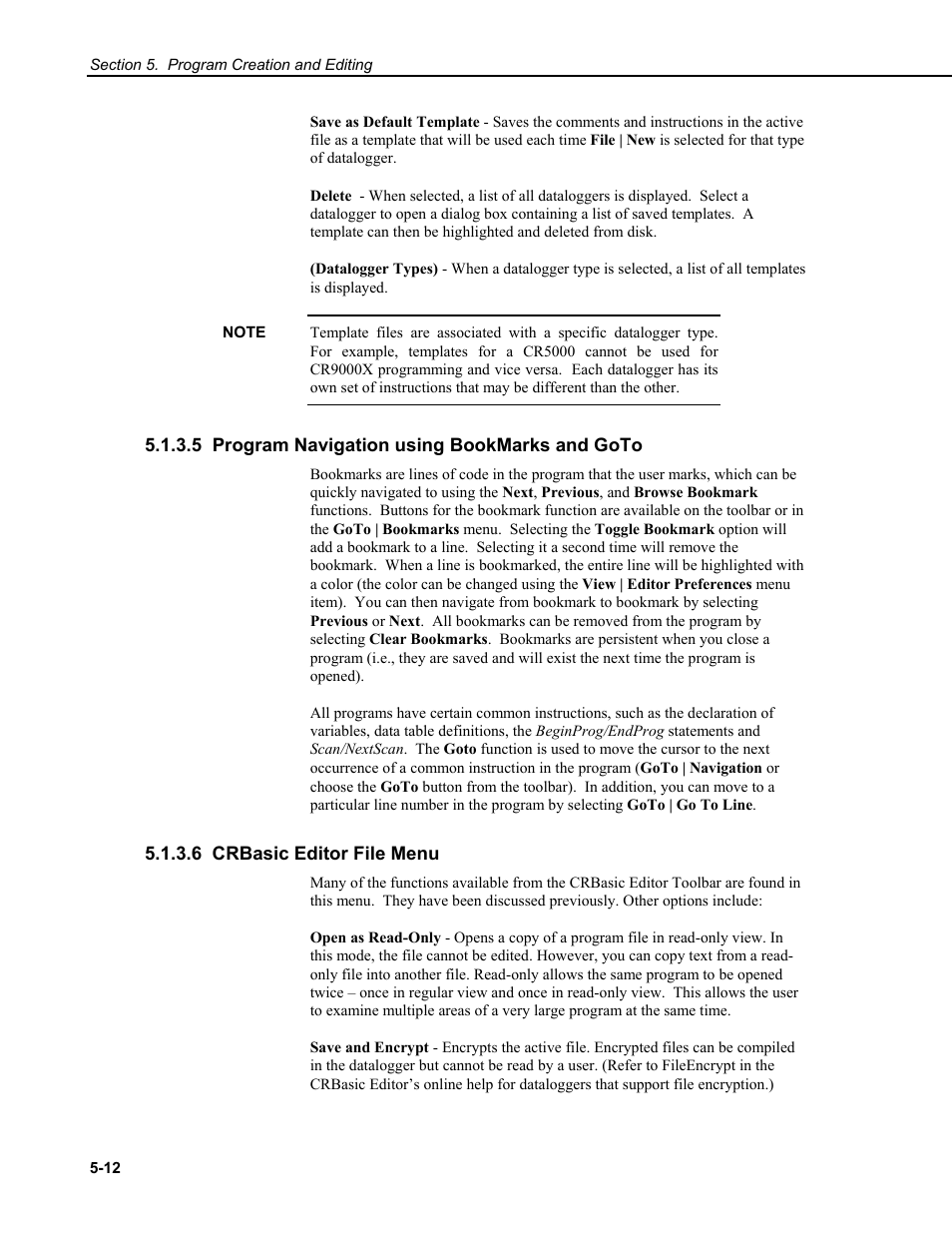 5 program navigation using bookmarks and goto, 6 crbasic editor file menu | Campbell Scientific RTDAQ Software User Manual | Page 72 / 368