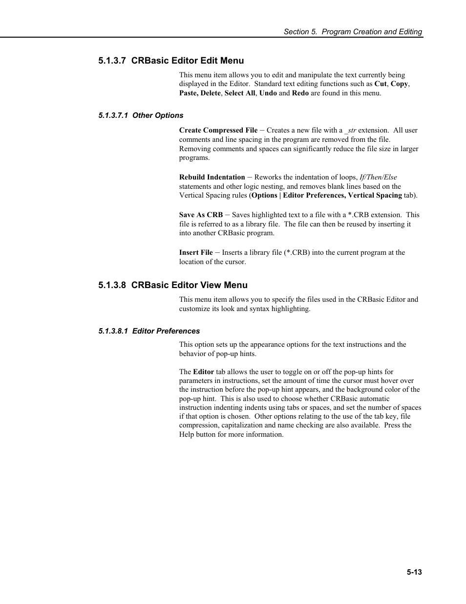 7 crbasic editor edit menu, 1 other options, 8 crbasic editor view menu | 1 editor preferences | Campbell Scientific RTDAQ Software User Manual | Page 73 / 368