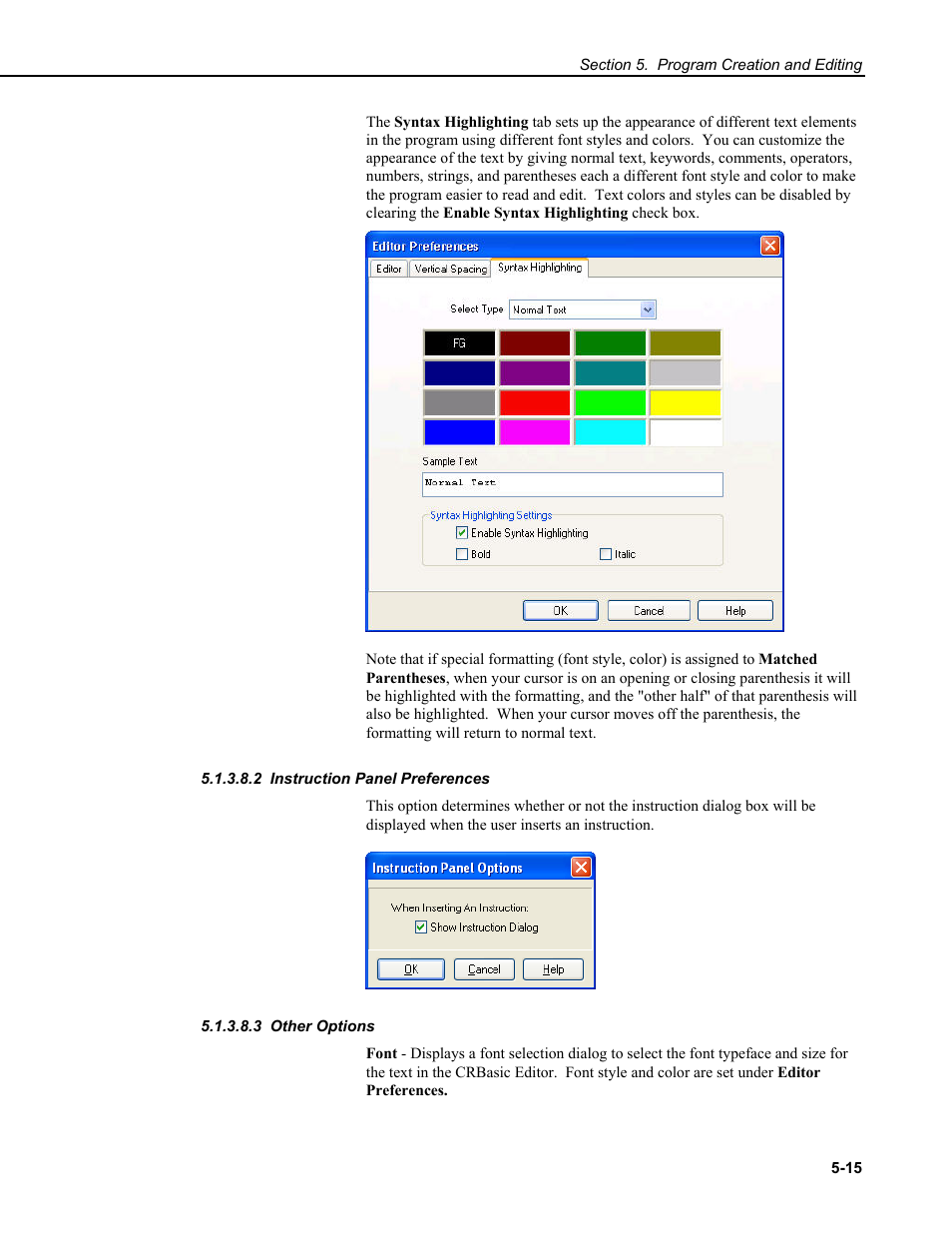 2 instruction panel preferences, 3 other options | Campbell Scientific RTDAQ Software User Manual | Page 75 / 368
