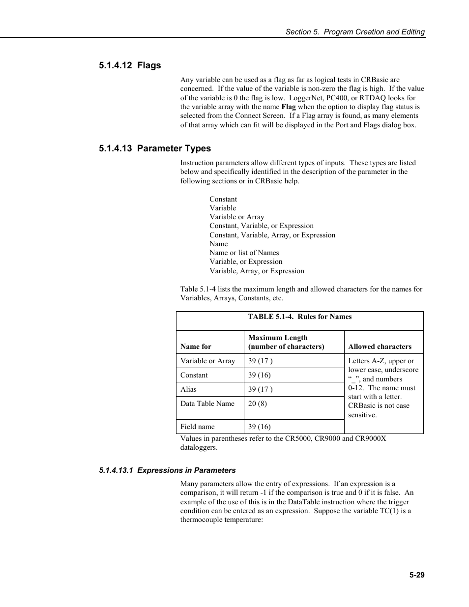 12 flags, 13 parameter types, 1 expressions in parameters | Campbell Scientific RTDAQ Software User Manual | Page 89 / 368