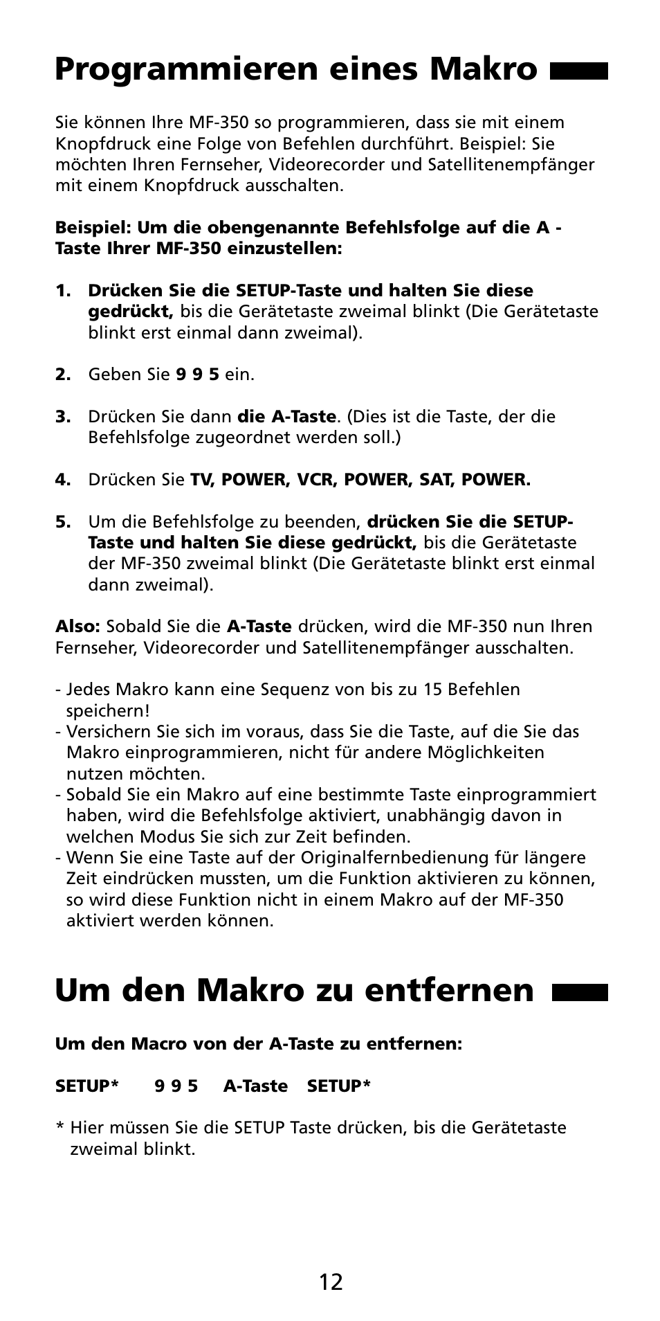 Programmieren eines makro, Um den makro zu entfernen | Aiwa MF-350 User Manual | Page 12 / 73