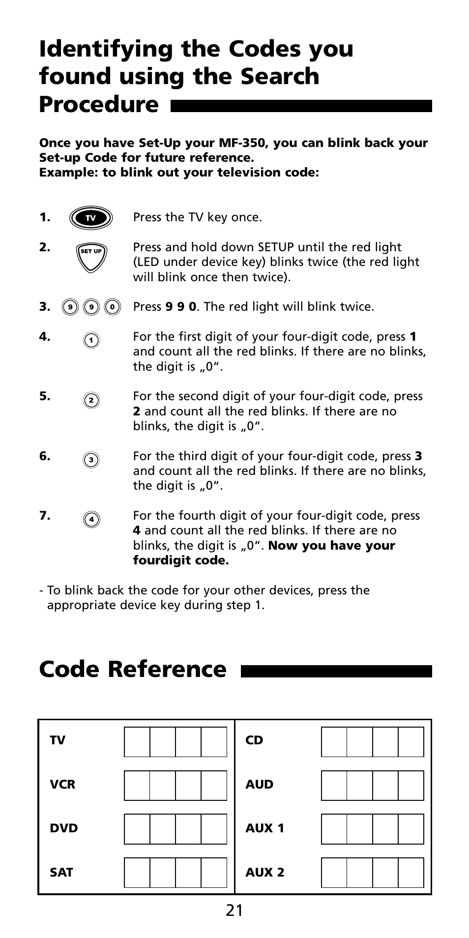 Code reference | Aiwa MF-350 User Manual | Page 22 / 73