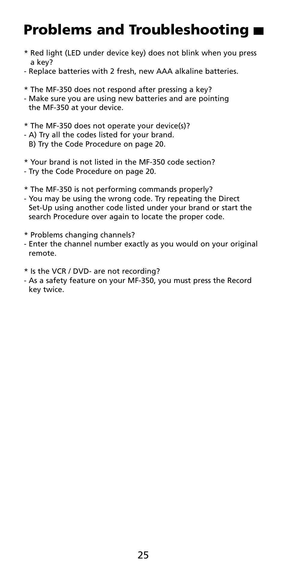 Problems and troubleshooting | Aiwa MF-350 User Manual | Page 26 / 73