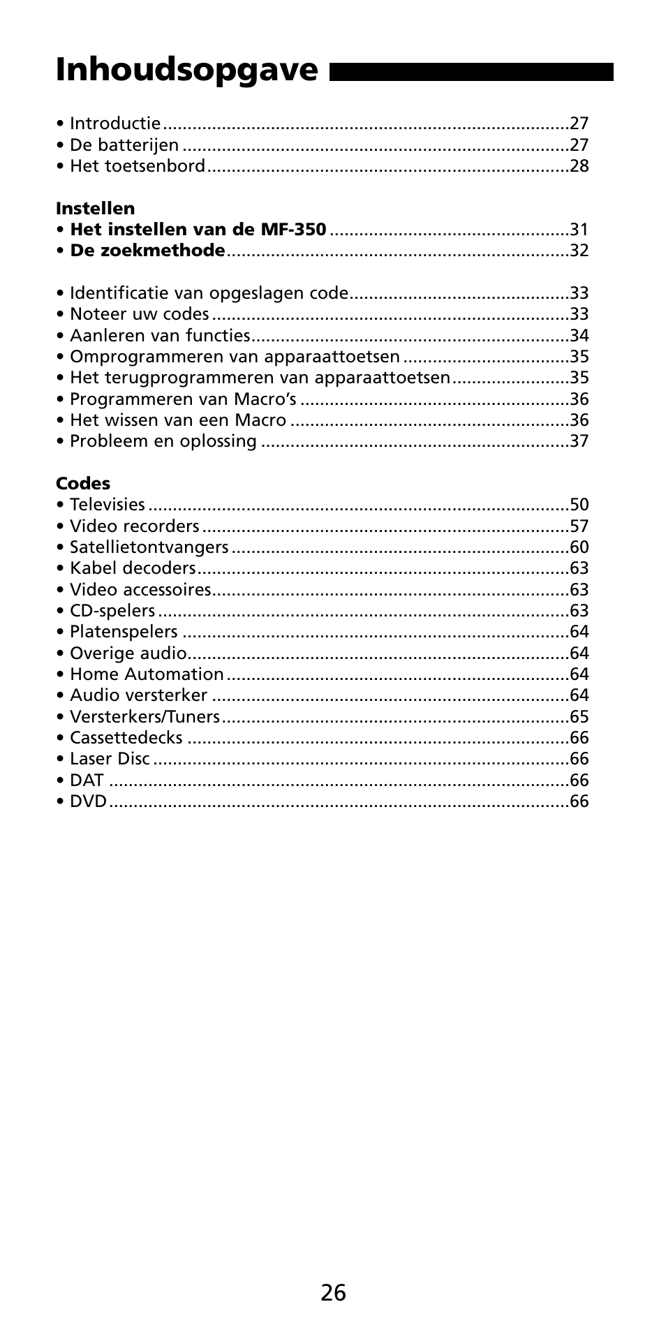 Inhoudsopgave | Aiwa MF-350 User Manual | Page 27 / 73