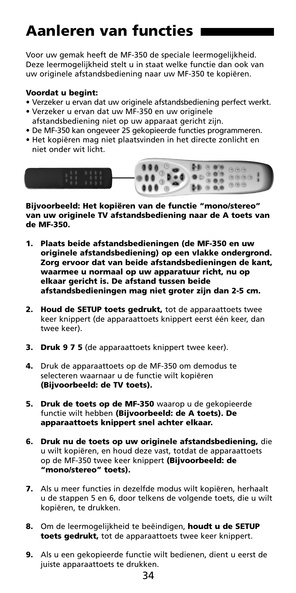 Aanleren van functies | Aiwa MF-350 User Manual | Page 35 / 73