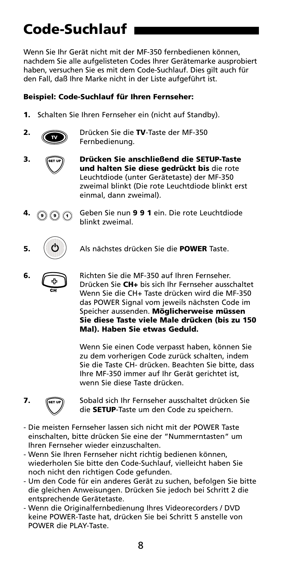 Code-suchlauf | Aiwa MF-350 User Manual | Page 8 / 73