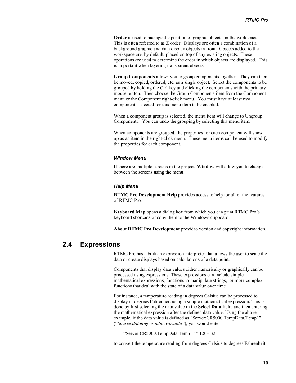 4 expressions, Expressions | Campbell Scientific RTMC Pro Real-Time Monitor and Control Professional Software User Manual | Page 25 / 76