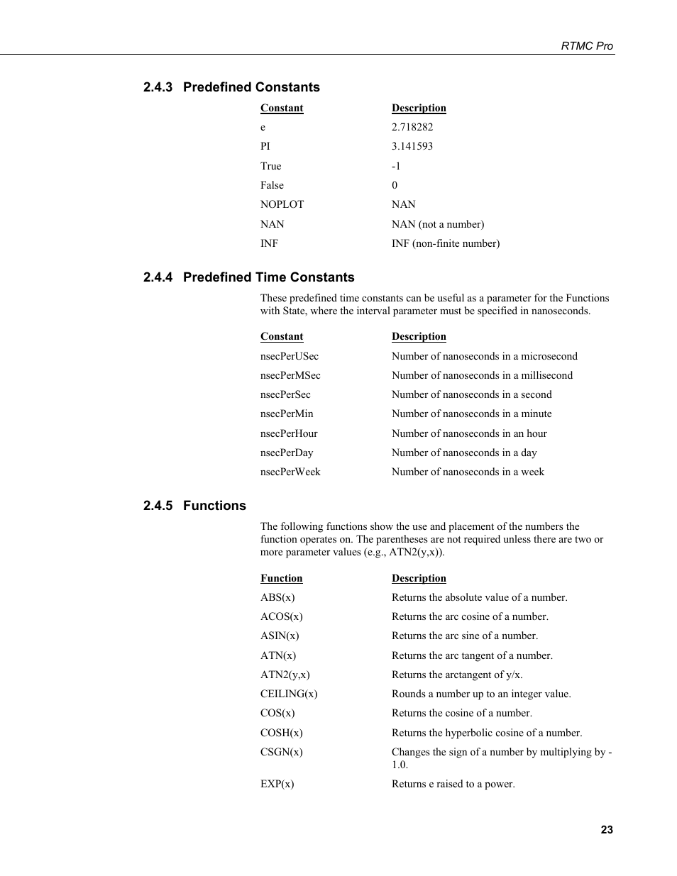 3 predefined constants, 4 predefined time constants, 5 functions | Predefined constants, Predefined time constants, Functions | Campbell Scientific RTMC Pro Real-Time Monitor and Control Professional Software User Manual | Page 29 / 76