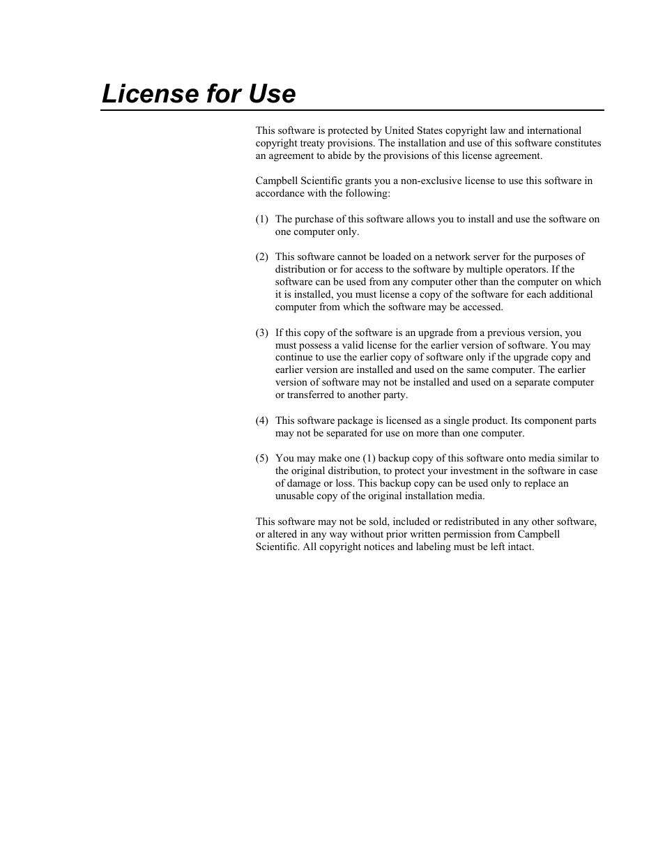 License for use | Campbell Scientific RTMC Pro Real-Time Monitor and Control Professional Software User Manual | Page 3 / 76