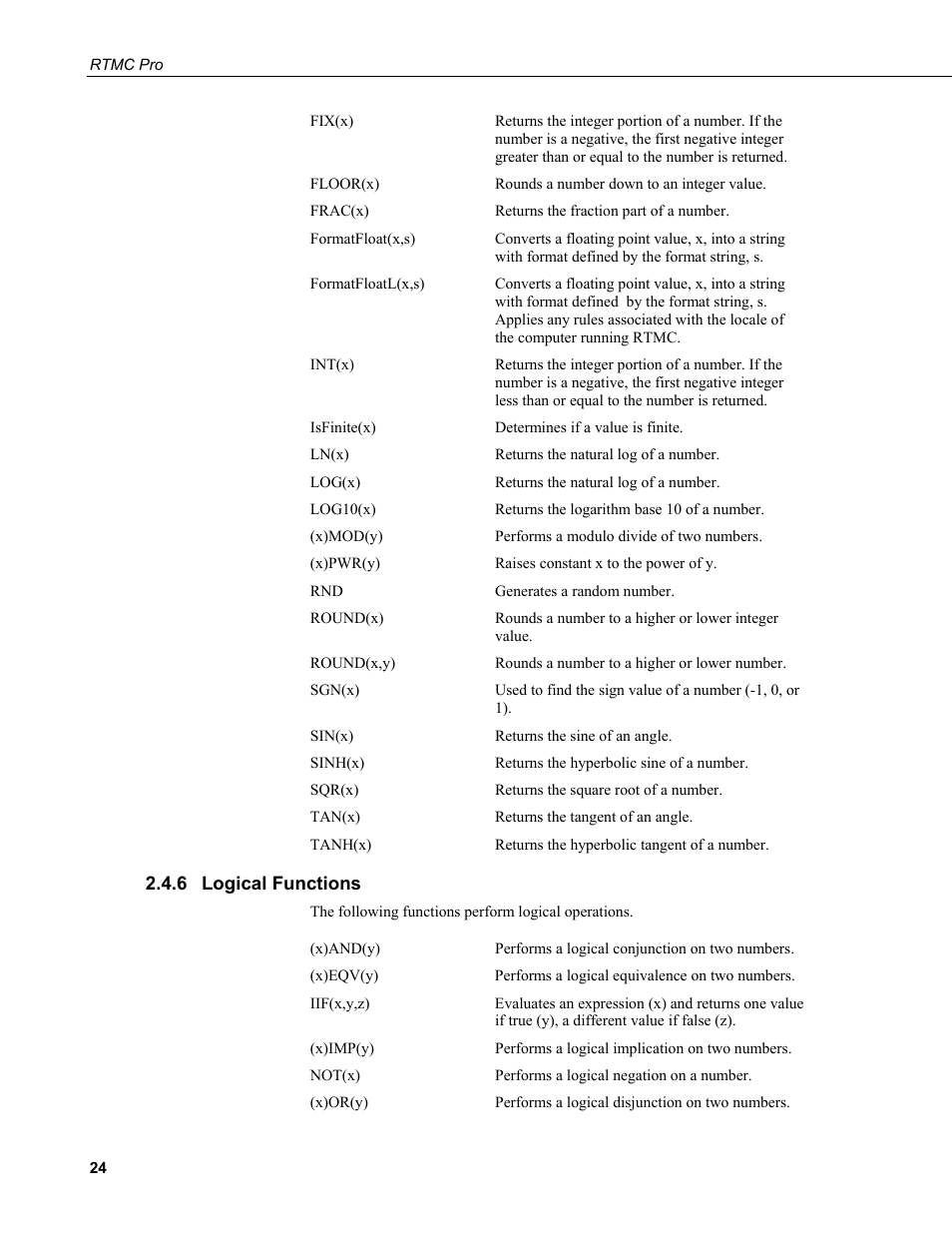 6 logical functions, Logical functions | Campbell Scientific RTMC Pro Real-Time Monitor and Control Professional Software User Manual | Page 30 / 76