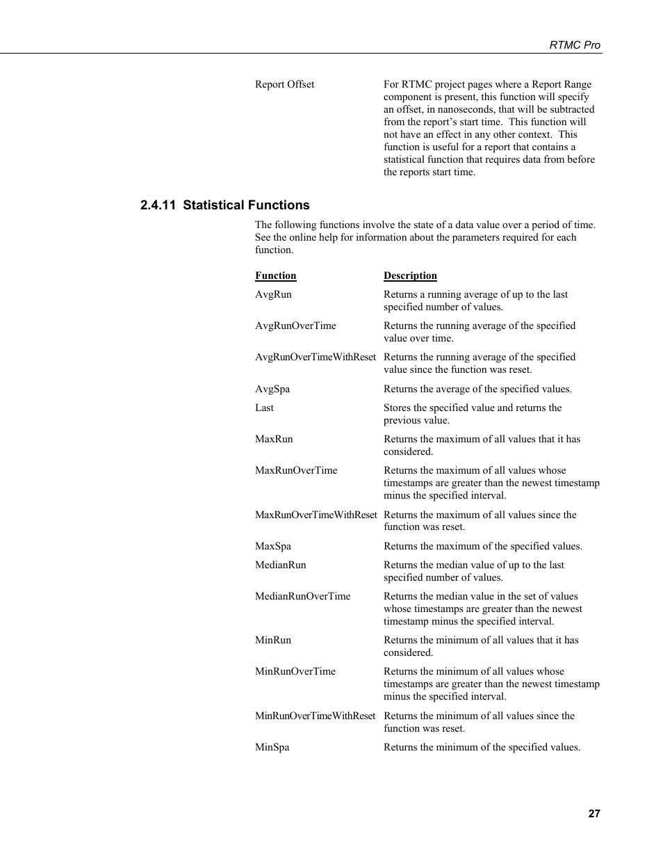 11 statistical functions, Statistical functions | Campbell Scientific RTMC Pro Real-Time Monitor and Control Professional Software User Manual | Page 33 / 76