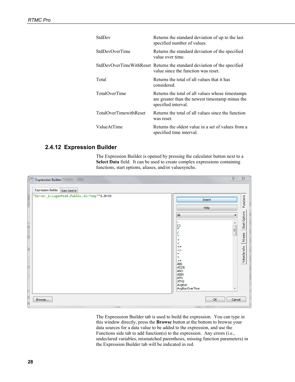 12 expression builder, Expression builder | Campbell Scientific RTMC Pro Real-Time Monitor and Control Professional Software User Manual | Page 34 / 76