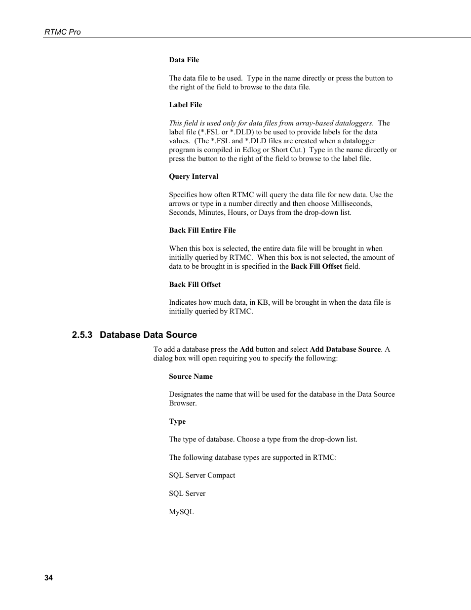 3 database data source, Database data source | Campbell Scientific RTMC Pro Real-Time Monitor and Control Professional Software User Manual | Page 40 / 76