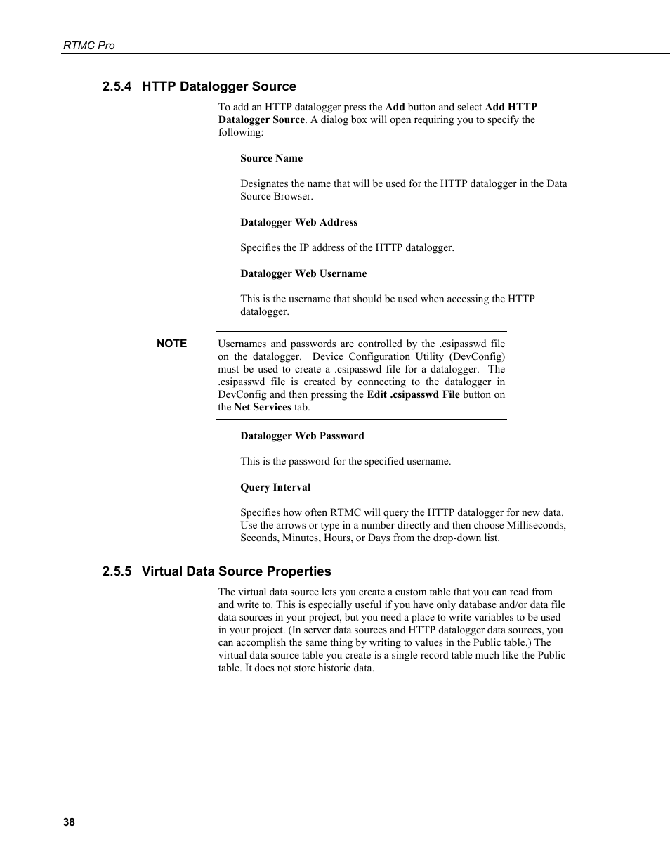 4 http datalogger source, 5 virtual data source properties, Http datalogger source | Virtual data source properties | Campbell Scientific RTMC Pro Real-Time Monitor and Control Professional Software User Manual | Page 44 / 76