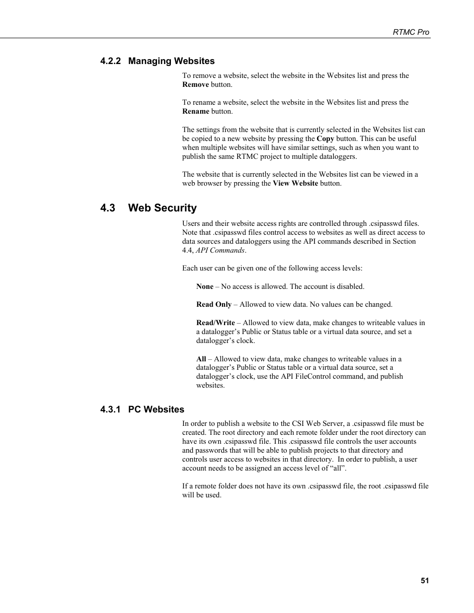 2 managing websites, 3 web security, 1 pc websites | Managing websites, Web security, Pc websites, 3 web secu, Rity | Campbell Scientific RTMC Pro Real-Time Monitor and Control Professional Software User Manual | Page 57 / 76