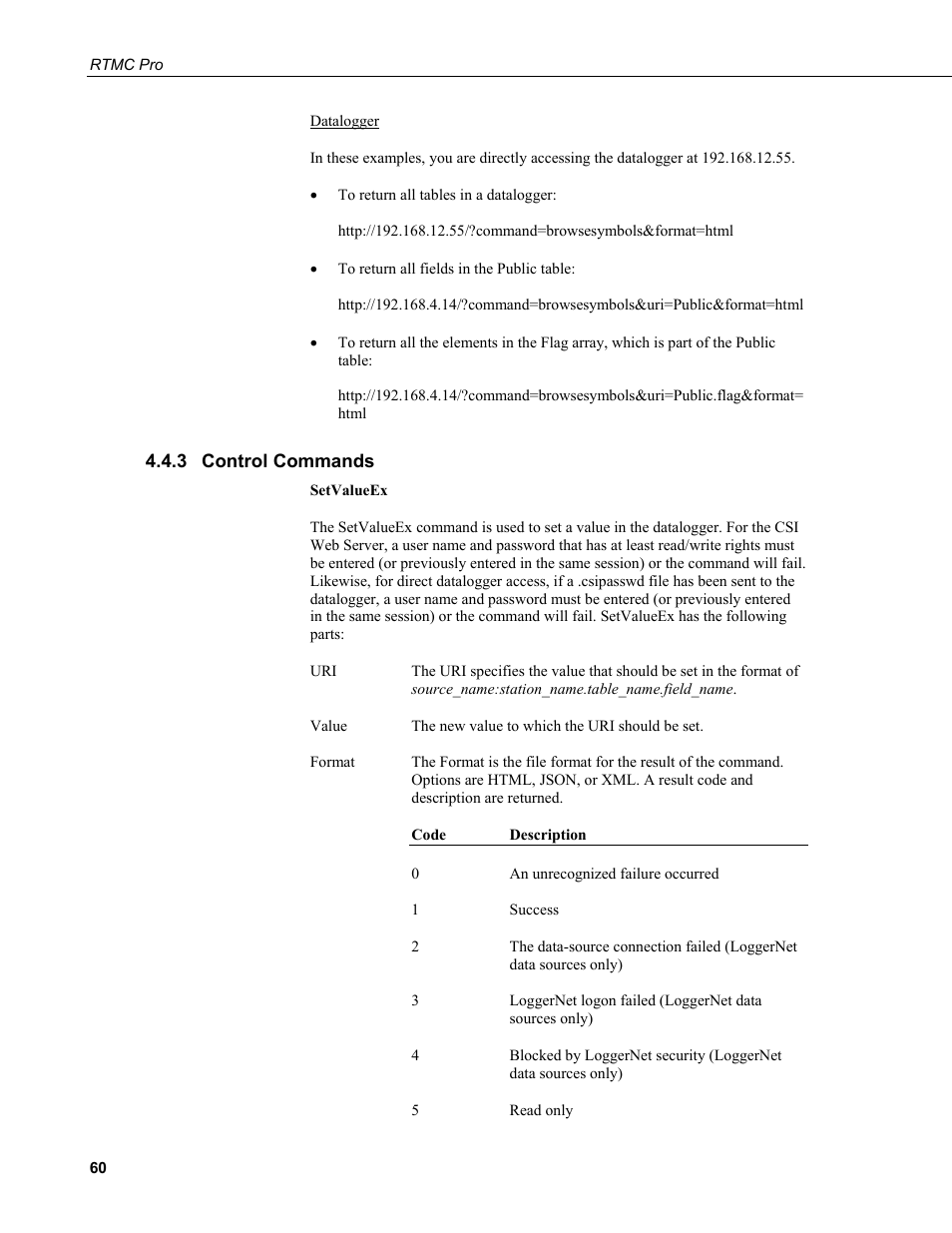 3 control commands, Control commands | Campbell Scientific RTMC Pro Real-Time Monitor and Control Professional Software User Manual | Page 66 / 76