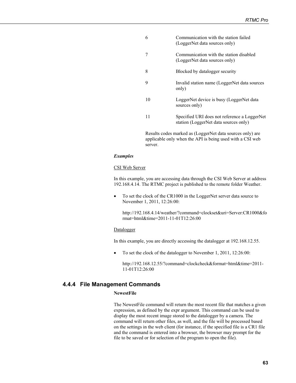 4 file management commands, File management commands | Campbell Scientific RTMC Pro Real-Time Monitor and Control Professional Software User Manual | Page 69 / 76