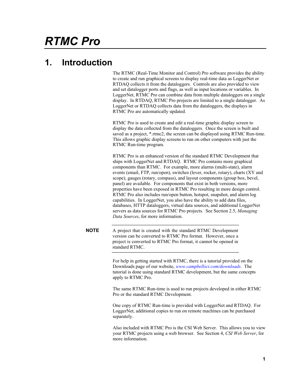 Introduction, Rtmc pro | Campbell Scientific RTMC Pro Real-Time Monitor and Control Professional Software User Manual | Page 7 / 76