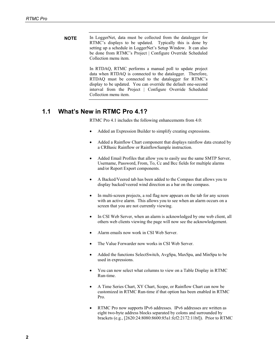 1 what’s new in rtmc pro 4.1, What’s new in rtmc pro 4.1 | Campbell Scientific RTMC Pro Real-Time Monitor and Control Professional Software User Manual | Page 8 / 76