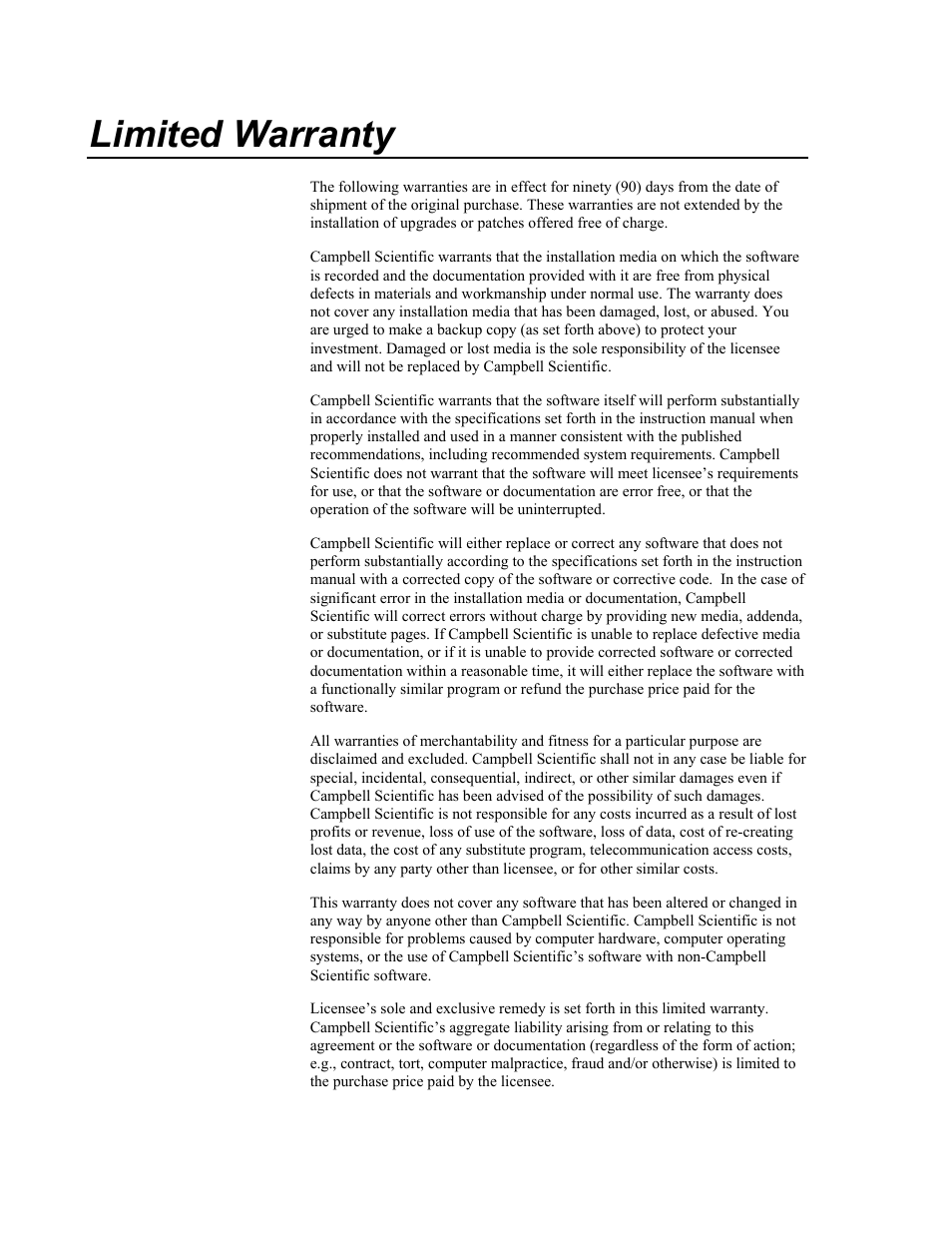 Limited warranty | Campbell Scientific RTMC Web Server User Manual | Page 4 / 12