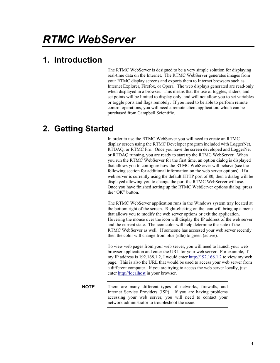 Rtmc webserver, Introduction, Getting started | Campbell Scientific RTMC Web Server User Manual | Page 7 / 12