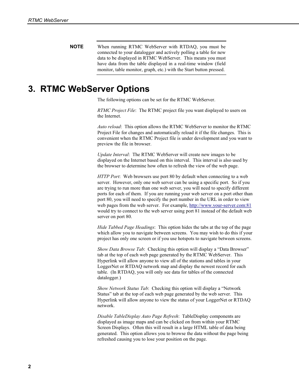 Rtmc webserver options | Campbell Scientific RTMC Web Server User Manual | Page 8 / 12