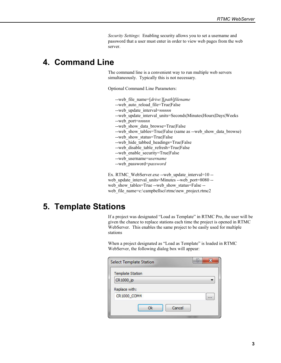 Command line, Template stations | Campbell Scientific RTMC Web Server User Manual | Page 9 / 12