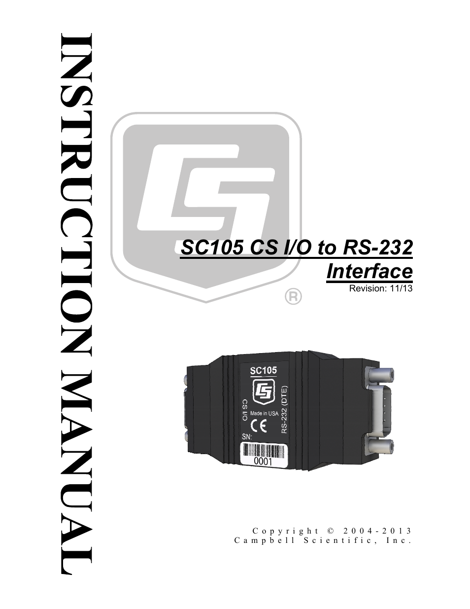 Campbell Scientific SC105 9-pin to RS232 DCE Interface User Manual | 18 pages