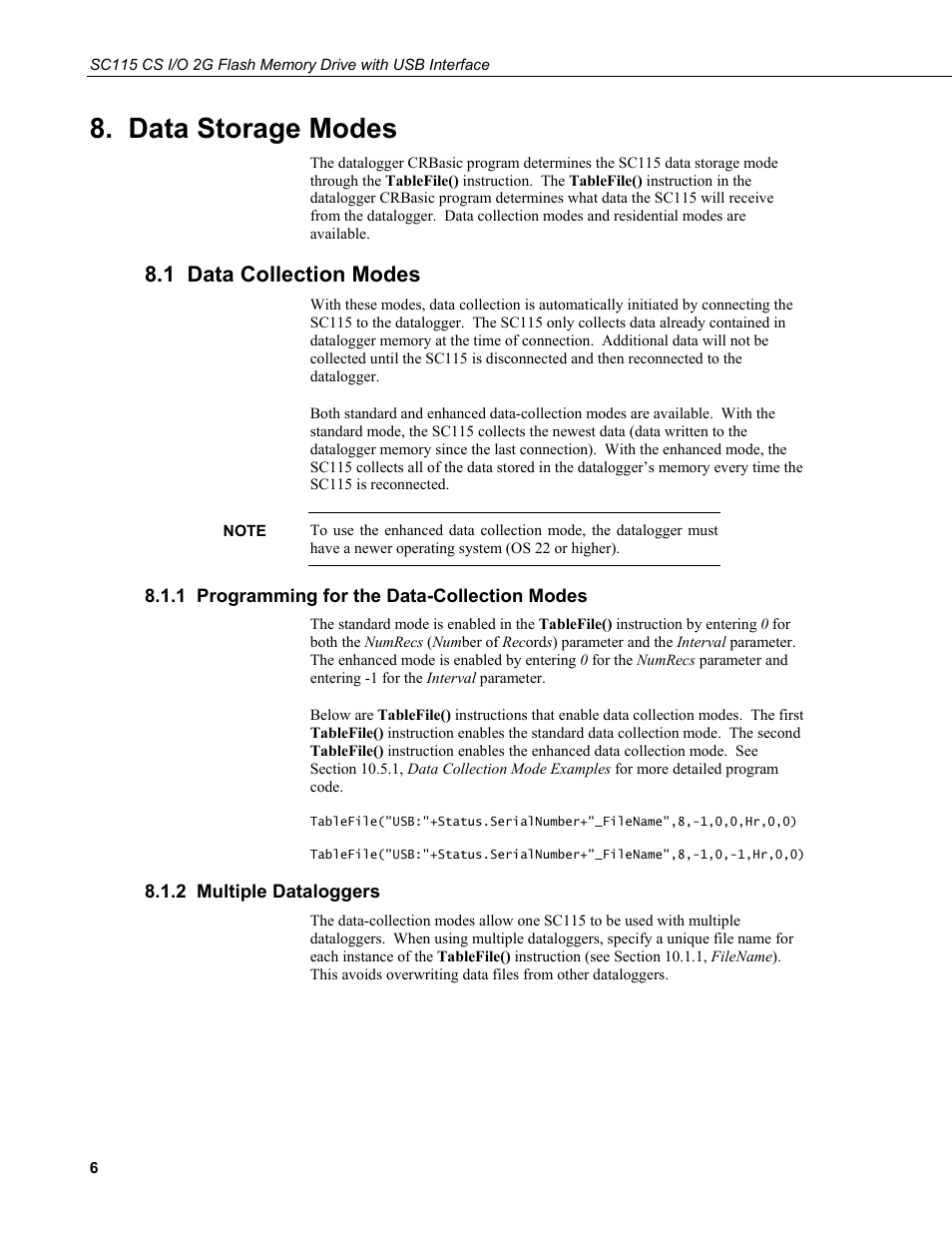 Data storage modes, 1 data collection modes, 1 programming for the data-collection modes | 2 multiple dataloggers | Campbell Scientific SC115 CS I/O 2G Flash Memory Drive with USB Interface User Manual | Page 12 / 30