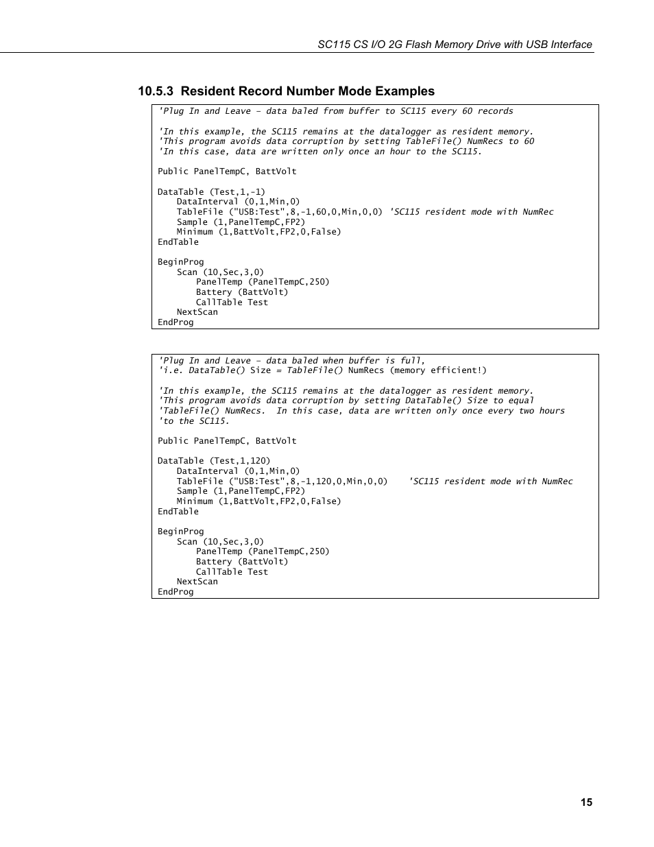 3 resident record number mode examples | Campbell Scientific SC115 CS I/O 2G Flash Memory Drive with USB Interface User Manual | Page 21 / 30