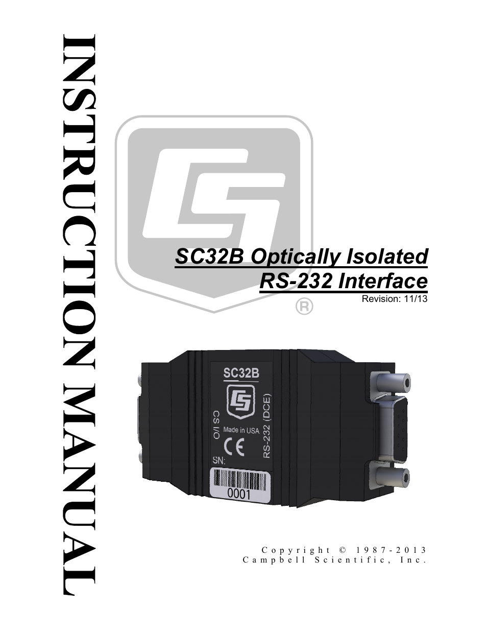 Campbell Scientific SC32B Optically Isolated RS-232 Interface User Manual | 12 pages