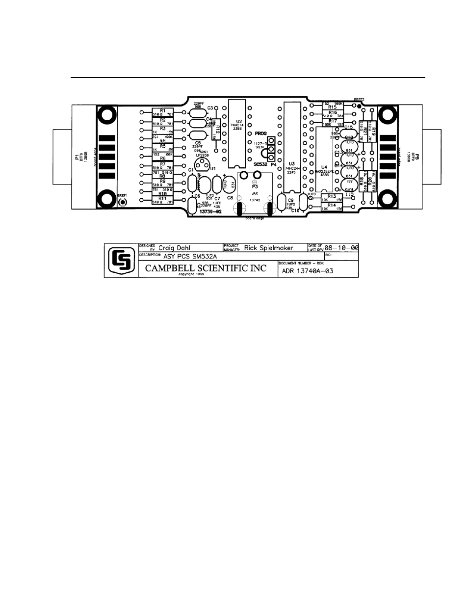 Appendix c. component location | Campbell Scientific SC532A CS I/O Peripheral to RS-232 Interface User Manual | Page 15 / 18