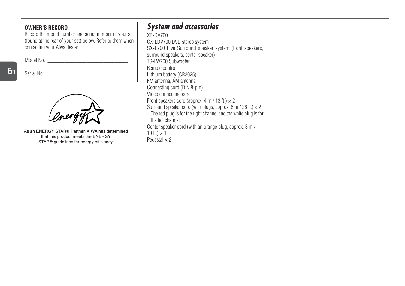 System and accessories | Aiwa XR-DV700 User Manual | Page 4 / 40