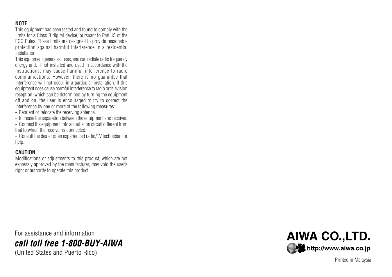 Aiwa XR-DV700 User Manual | Page 40 / 40