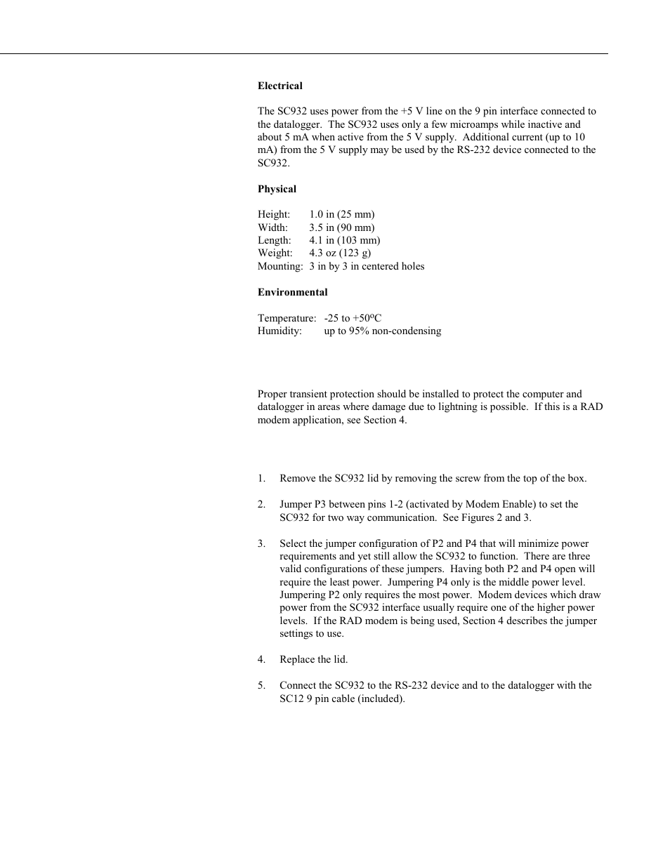 Installation, 1 two way communication | Campbell Scientific SC932 9-Pin to RS-232-DCE Interface User Manual | Page 7 / 16
