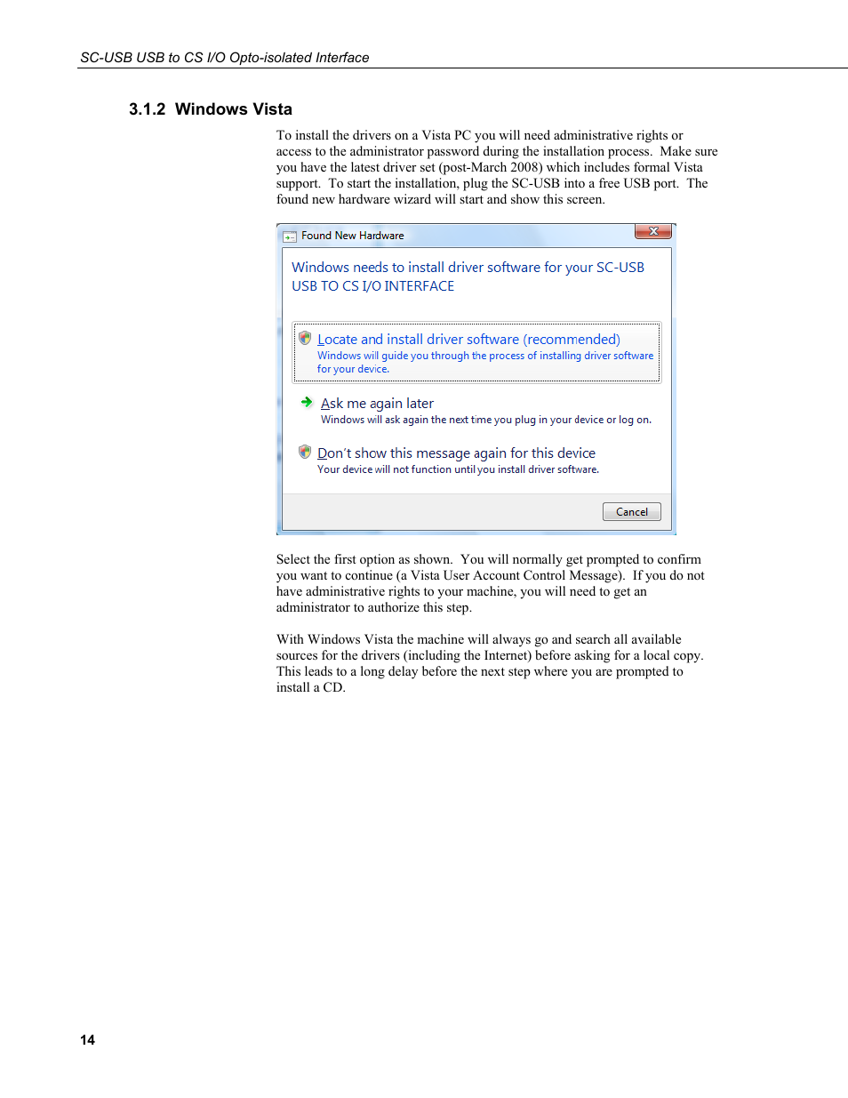 2 windows vista | Campbell Scientific SC-USB USB to CS I/O Optically Isolated Interface User Manual | Page 20 / 36