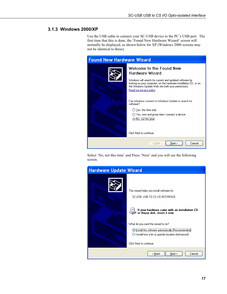 3 windows 2000/xp | Campbell Scientific SC-USB USB to CS I/O Optically Isolated Interface User Manual | Page 23 / 36