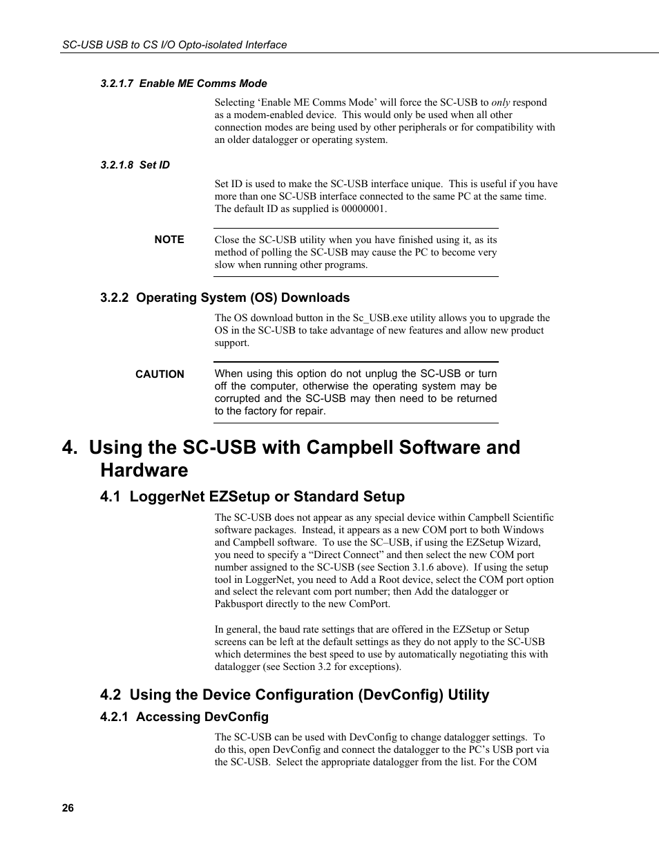 7 enable me comms mode, 8 set id, 2 operating system (os) downloads | 1 loggernet ezsetup or standard setup, 1 accessing devconfig | Campbell Scientific SC-USB USB to CS I/O Optically Isolated Interface User Manual | Page 32 / 36
