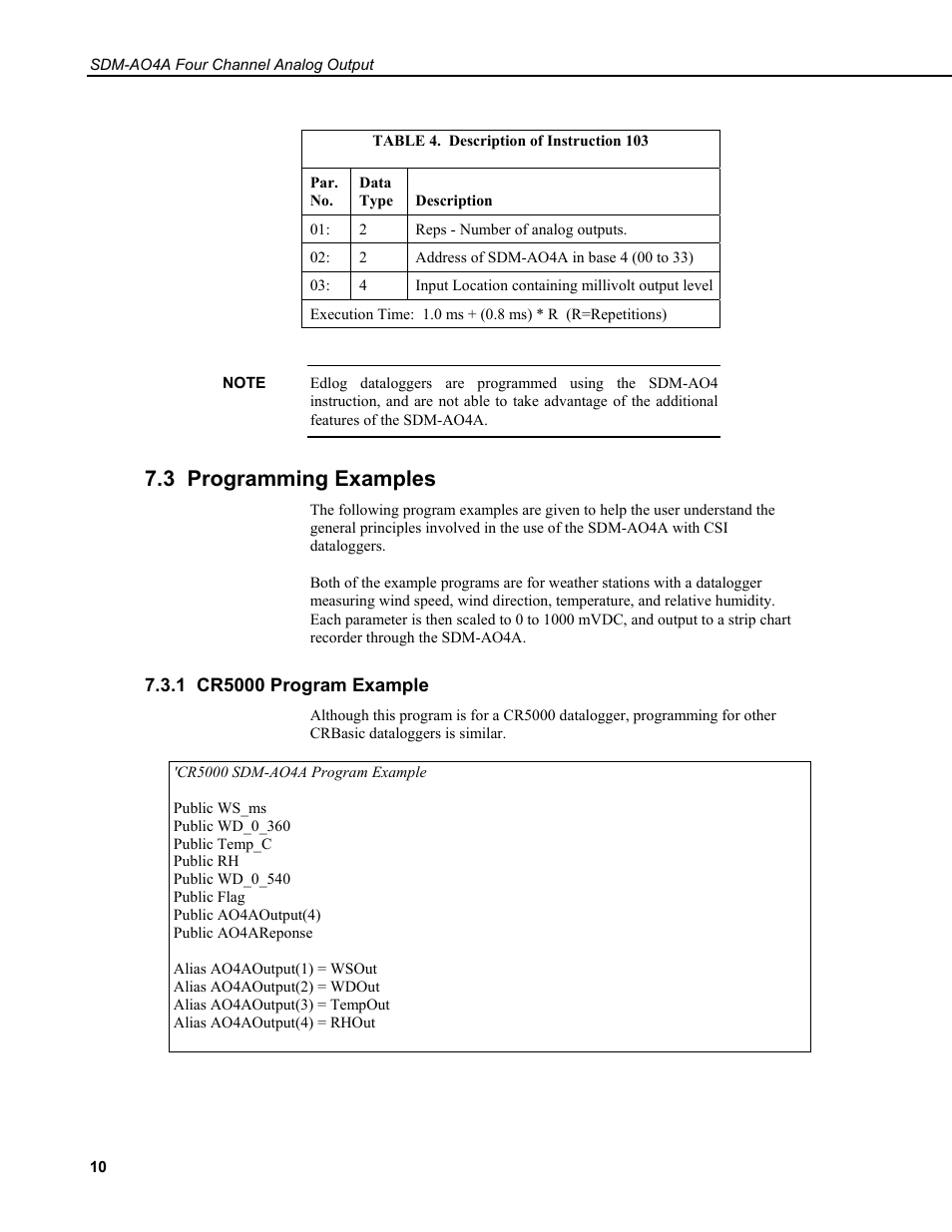 3 programming examples, 1 cr5000 program example | Campbell Scientific SDM-AO4A Four Channel Analog Output Module User Manual | Page 14 / 20