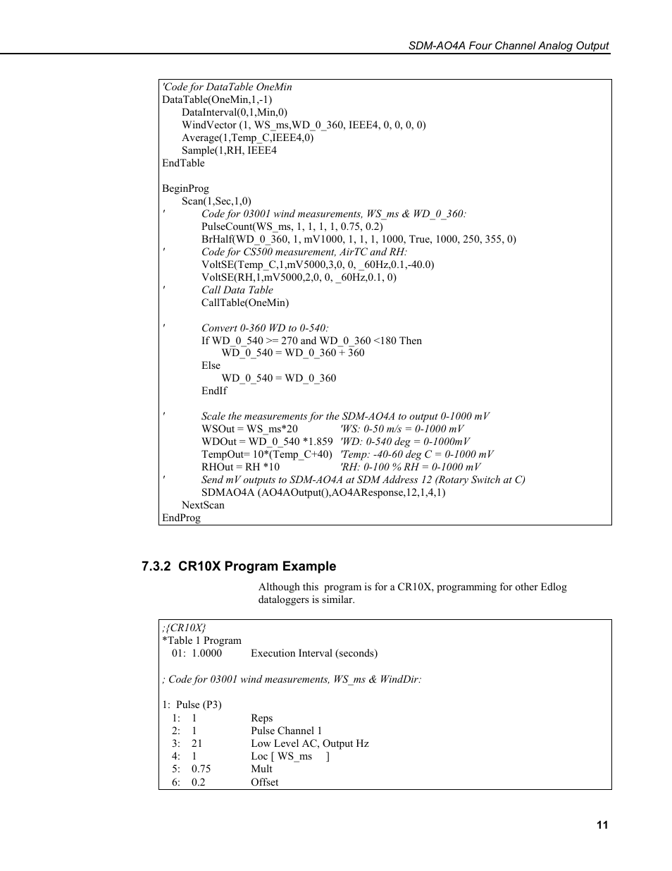 2 cr10x program example | Campbell Scientific SDM-AO4A Four Channel Analog Output Module User Manual | Page 15 / 20