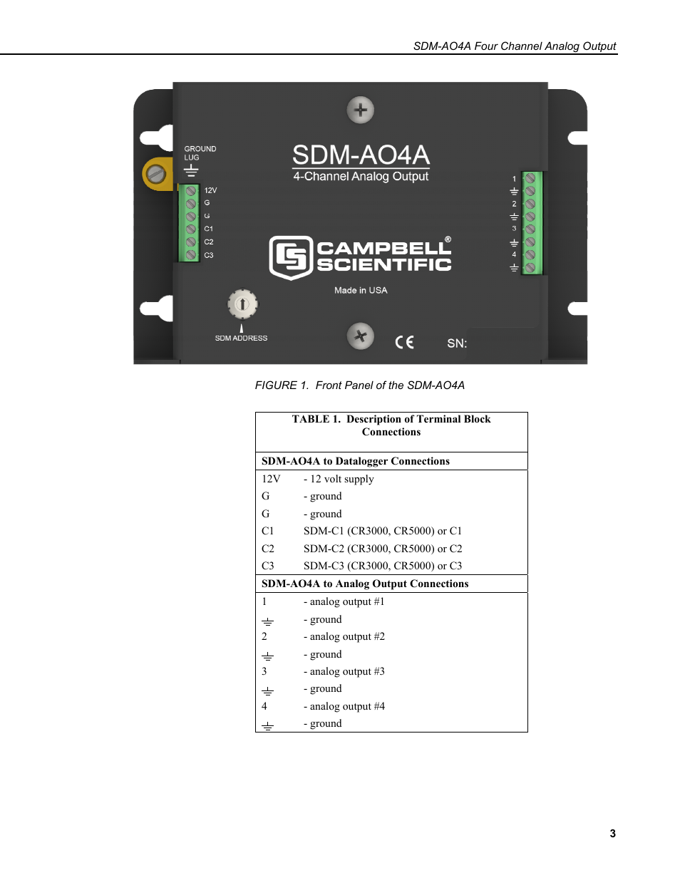 Campbell Scientific SDM-AO4A Four Channel Analog Output Module User Manual | Page 7 / 20